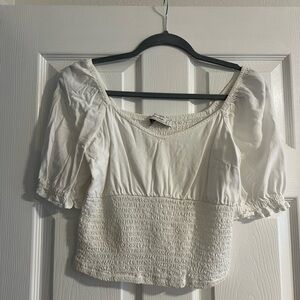 Abercrombie & Fitch White Puff Sleeve Smocked Blouse